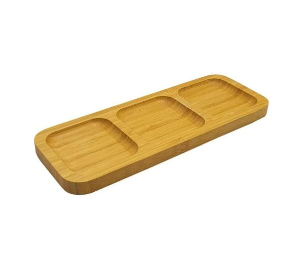 Imagem de Petisqueira Bandeja De Bambu Retangular Com 3 Divisórias