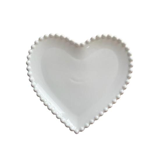 Imagem de Petisqueira Cerâmica Branca Coração Borda Bolinha 19 x 18 cm