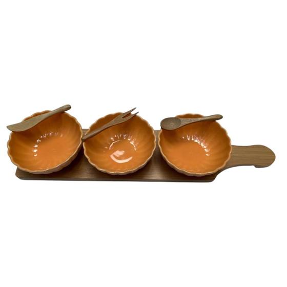 Imagem de Petisqueira de Bambu com 3 bowls de Porcelana e espatulas LR
