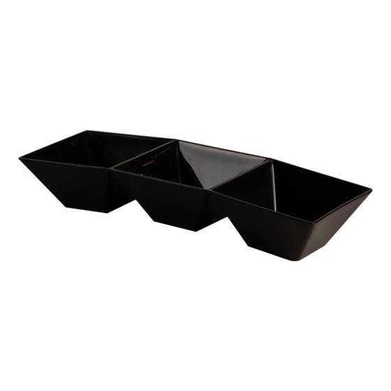 Imagem de Petisqueira Retangular Salgadinhos Petiscos Com 3 Divisões Preta 35x11x6cm