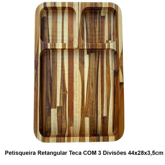Imagem de Petisqueira Retangular Teca Com 3 Divisões 44X28X3,5Cm