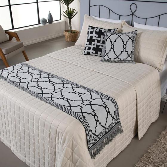 Imagem de Pezeira para Cama Casal Queen Grécia Jacquard Dupla Face 3Pçs