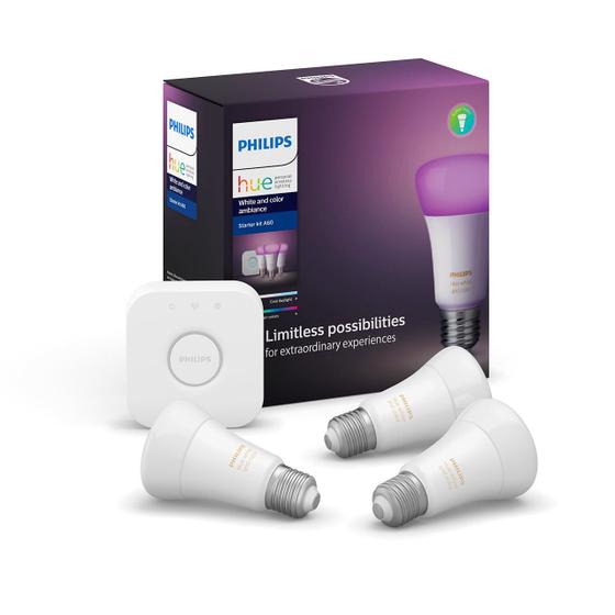 Imagem de Philips kit starter led hue 9w com 3 lâmpadas + bridge