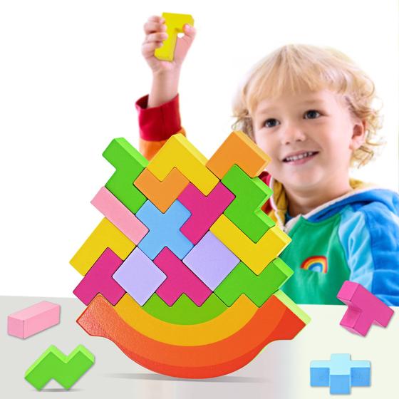 Imagem de PHINIENLAND Balance Blocks Montessori Toys for Toddlers, Educação para Habilidades Motoras Finas - Classificação e Correspondência