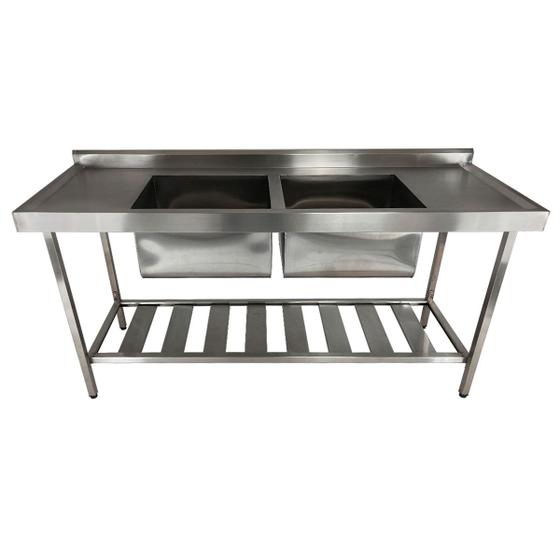 Imagem de Pia Aço Inox Industrial 180x60x90 cm Cuba Dupla Nortinox