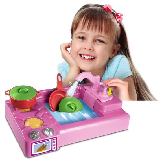 Imagem de Pia e fogão de brinquedo pia sai agua de verdade divertido