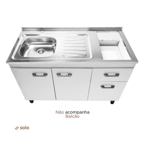 Imagem de Pia em inox tampo inox + furo para Cooktop de Indução Direito 120x56,7cm Solo