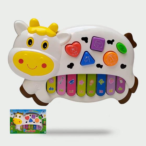 Imagem de Pianinho Bebe Brinquedo Infantil Educativo Musical Baby - Vaquinha (Branco)