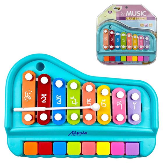 Imagem de Pianinho Infantil Xilofone teclado musical 2 em 1 Azul