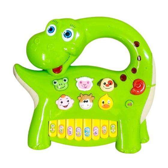 Imagem de Pianinho Musical Fazendinha Bichos Luzes Músicas Dinossauro Verde