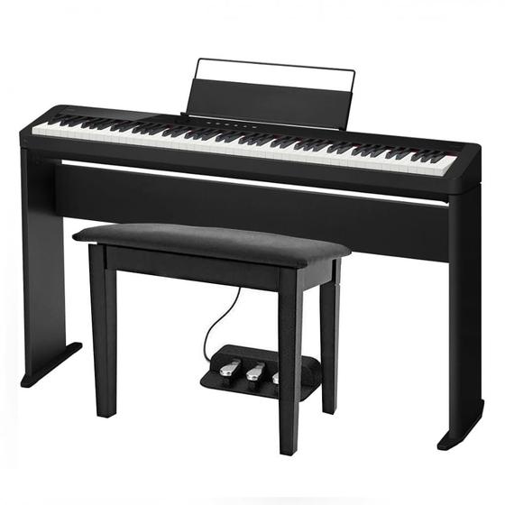 Piano Digital Casio Privia PXS1100 Preto + Estante CS68 + Banqueta + Pedal Triplo SP34 Piano