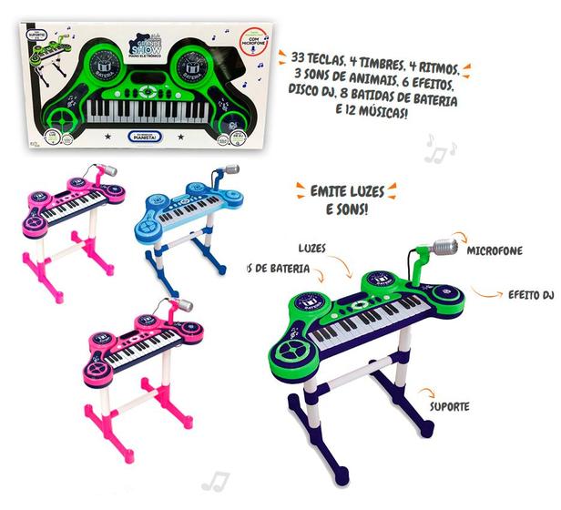Piano Eletronico Infantil c/Microfone Mixer DJ 26 funçoes UNIK TOYS