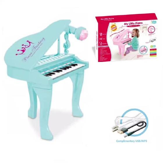 Imagem de Piano infantil teclado eletronico musical sinfonia com microfone karaoke luzes mp3