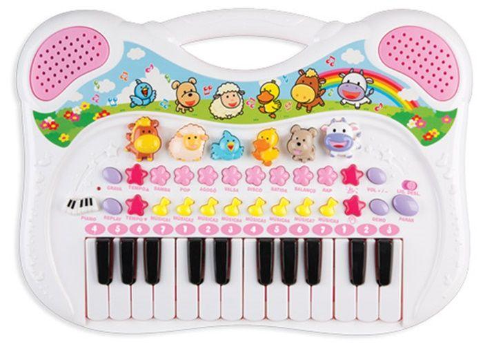 Imagem de Piano Musical Infantil Animais Rosa Gravador Braskit