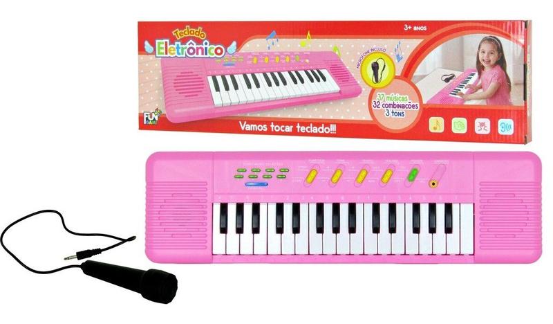 Imagem de Piano Musical Karaokê Teclado Infantil com Microfone Brinquedo Criança Rosa