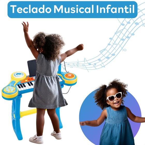 Piano Teclado Infantil com Microfone Brinquedo Musical Instrumento com Luz e Som - ATENTU