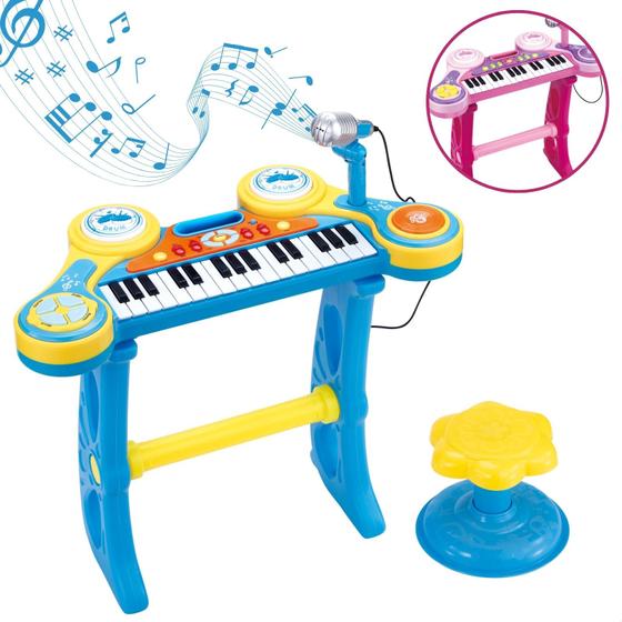 Piano Teclado Infantil com Microfone Brinquedo Musical Instrumento com Luz e Som - ATENTU