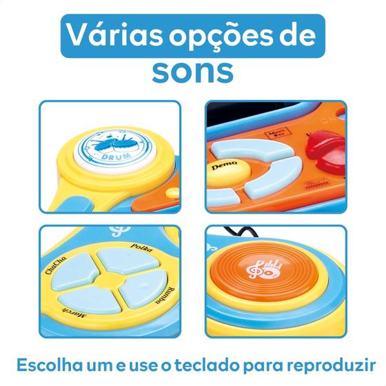 Piano Teclado Infantil com Microfone Brinquedo Musical Instrumento com Luz e Som - ATENTU