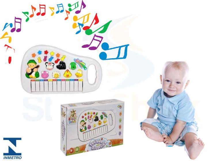 Imagem de Piano Teclado Musical Bichos Infantil Sons Eletrônico Branco