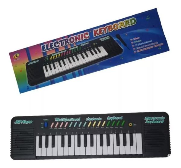 Imagem de Piano Teclado Musical Infantil Microfone Eléctrico Karaokê(PRETO)