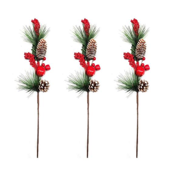 Imagem de Pick Natalino 50cm Pinha com Azevinhos - KIT COM 3 UNID