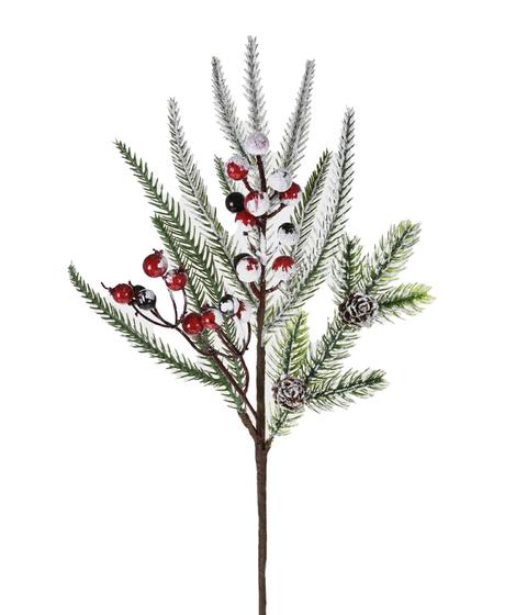 Imagem de Pick natalino decorativo pinhas e berries com folhas verdes