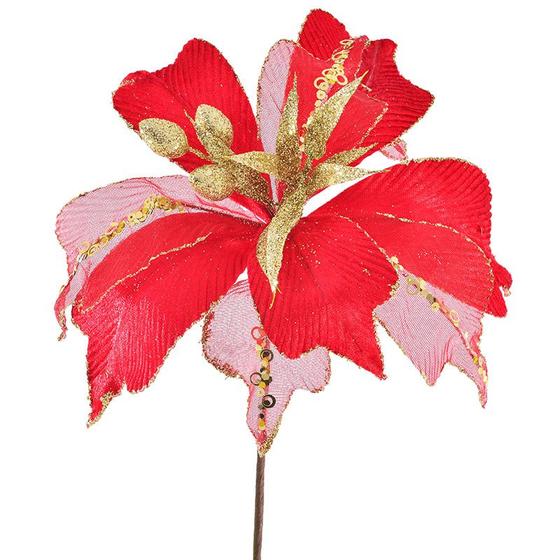 Imagem de Pick natalino Flor de tecido com glitter 55x30