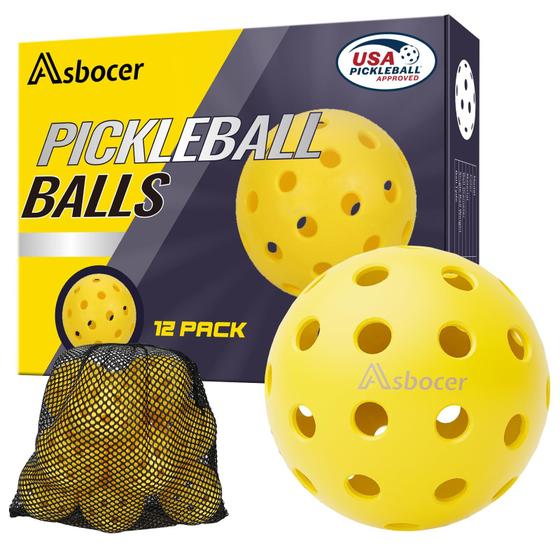 Imagem de Pickleball Balls Asbocer 40 furos, pacote com 12 furos, ao ar livre, com bolsa de malha