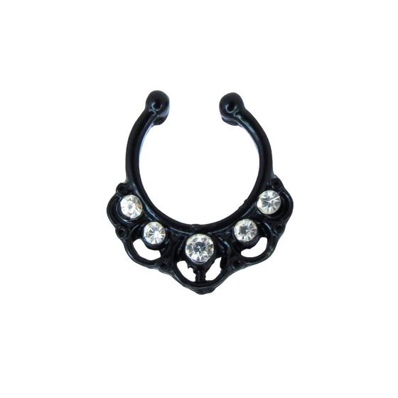 Imagem de Piercing Aço Cirurgico Feminino Preto Septo Petala Zirconia