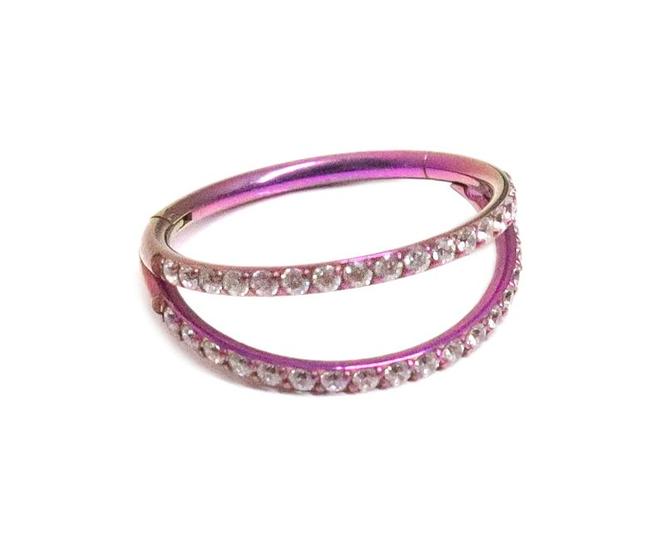 Imagem de Piercing Argola Articulada Dupla em Titânio com Zircônias Fúscia 80v