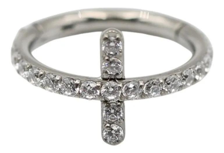 Imagem de Piercing Argola Click Cruz Cravejada Com Pedra Cristal