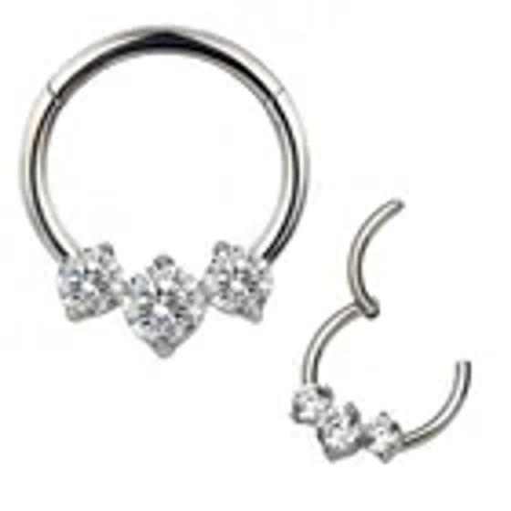 Imagem de Piercing Argola Titânio Clicker com 3 Pedras Zircônia 1.2*10mm