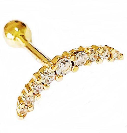 Imagem de Piercing Cluster Curvo Cravejado Cartilagem em Ouro 18k
