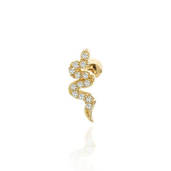 Imagem de Piercing de Ouro 18k Tragus Cartilagem Helix Cobra Zircônias
