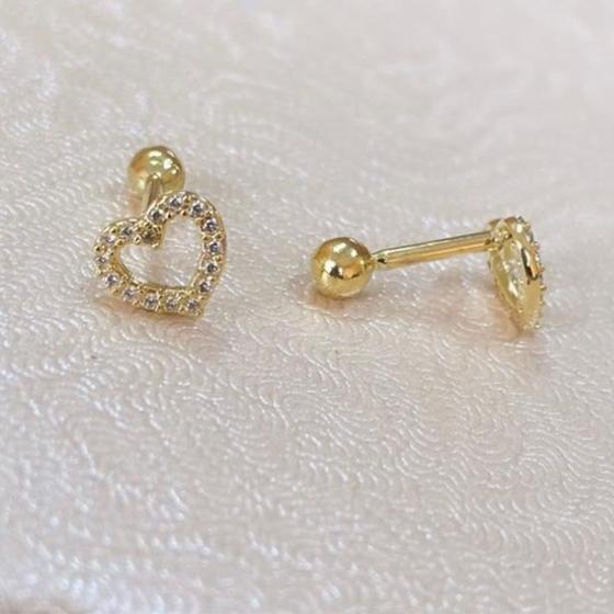 Imagem de Piercing em Ouro 18K Coração Vazado com Zircônias - AU10173