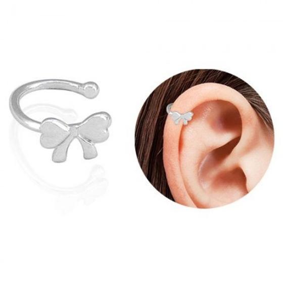 Imagem de Piercing Fake De Orelha Com Lacinho Folheado A Prata Antialérgico - BSPRI5062 P
