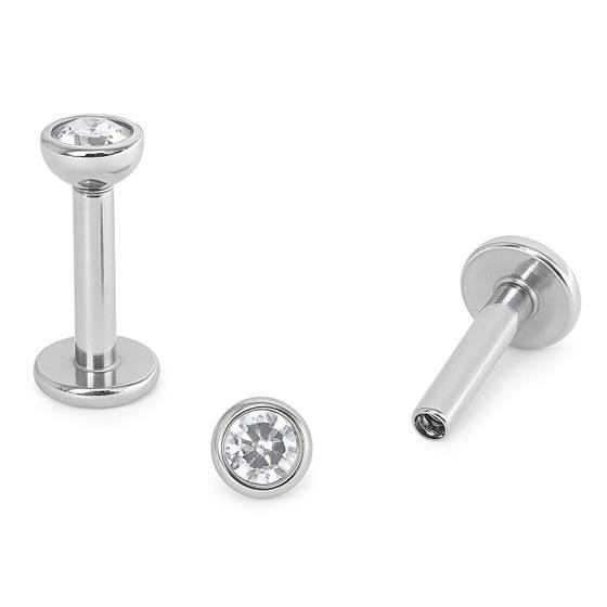 Imagem de Piercing Labret Aço Cirúrgico Ponto de Luz com Zircônias Rosca Interna