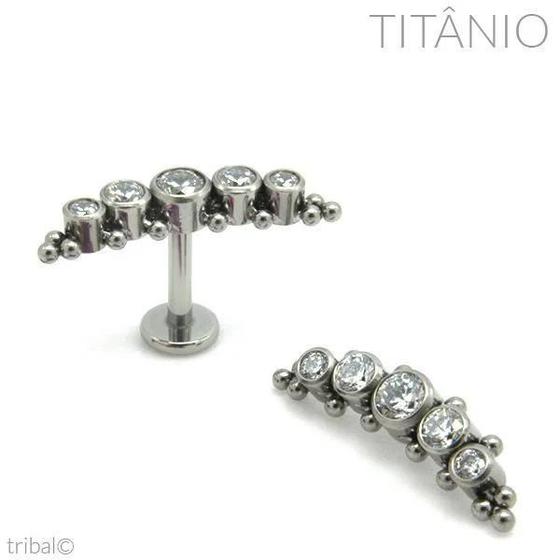 Imagem de Piercing Labret Cluster Meia Lua Zircônia c/ Esferas Titânio