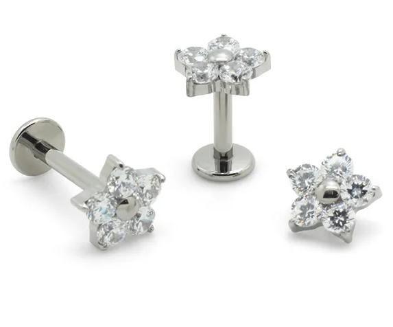 Imagem de Piercing Labret Micro Flor em Titânio com Zicônias