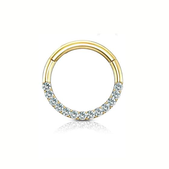 Imagem de Piercing Titanio Argola Fecho Click Cravejada Mamilo Orelha Prata