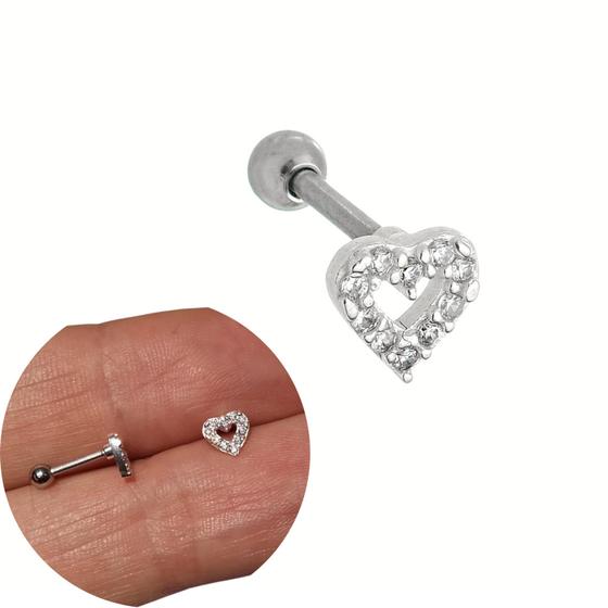 Imagem de Piercing Tragus Coração Cravejado Prata 925