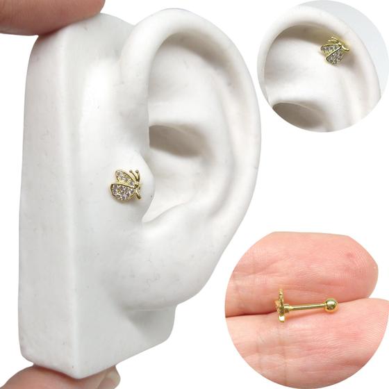 Imagem de Piercing Tragus Helix Cartilagem Borboleta Asas Cravejadas Folheada A Ouro