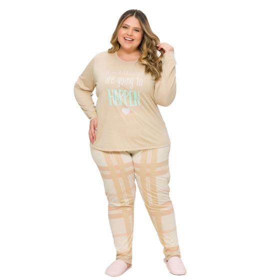 Imagem de Pijama Adulto Feminino Manga Longa com Calça Plus Size 3822