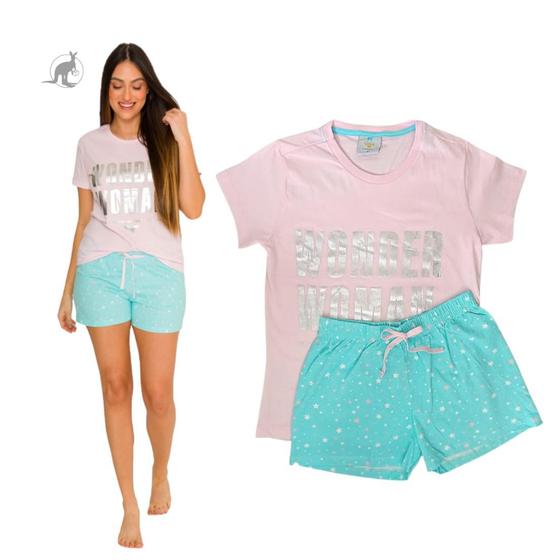 Imagem de Pijama Adulto Feminino Mulher Maravilha Algodão 5139