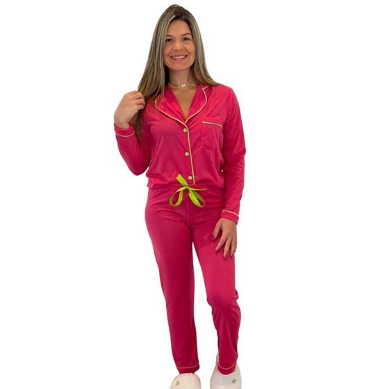 Imagem de Pijama Americano Adulto Feminino Aberto Longo Inverno Manga Longa C/Bolso