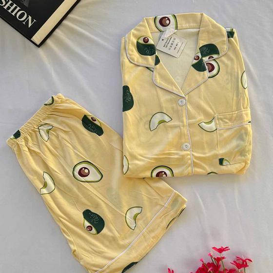 Imagem de Pijama Americano Botões Shorts Confortável Estampado Dorama