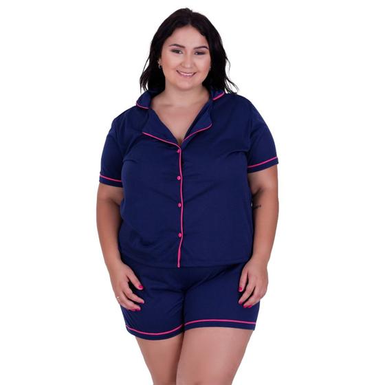 Imagem de Pijama Americano Curto Gola Botão PLUS SIZE 50 52 54 56 - BRENDA PLUS