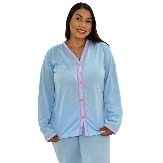 Imagem de Pijama Americano Feminino Botões Plus Size Adulto Poliester