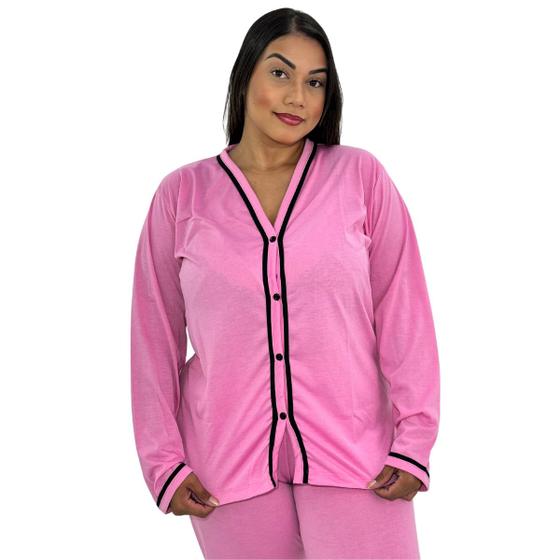 Imagem de Pijama Americano Feminino Botões Plus Size Adulto Poliester