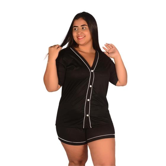 Imagem de Pijama Americano PLUS SIZE Curto Botão Malha Confortável Verão Feminino Maternidade de Amamentação Conjunto Baby Short Doll Pós Parto Gestante Luxo